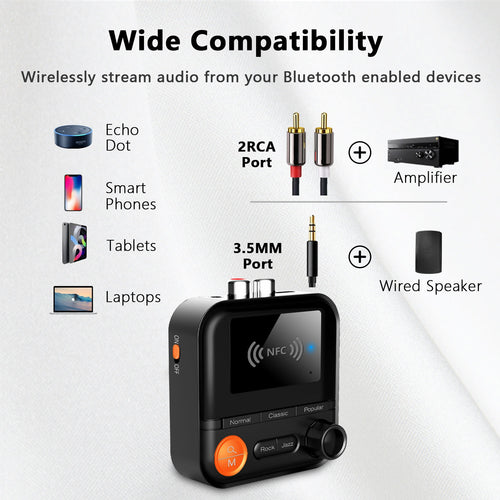Bluetooth 5.2 Receiver Audio NFC Wireless Adapter Vintage Amplifier Audio TF Card MP3 Player
